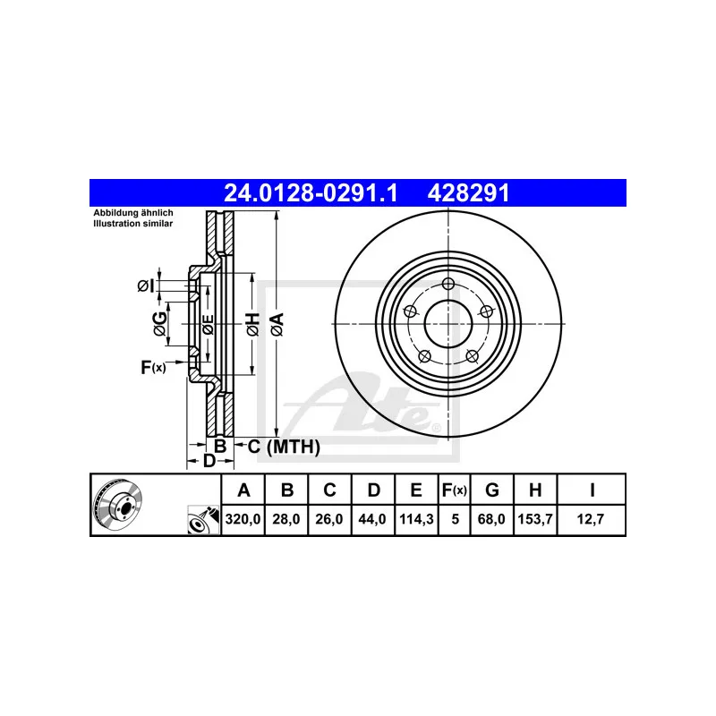Jeu de 2 disques de frein avant ATE 24.0128-0291.1