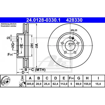Jeu de 2 disques de frein avant ATE 24.0128-0330.1