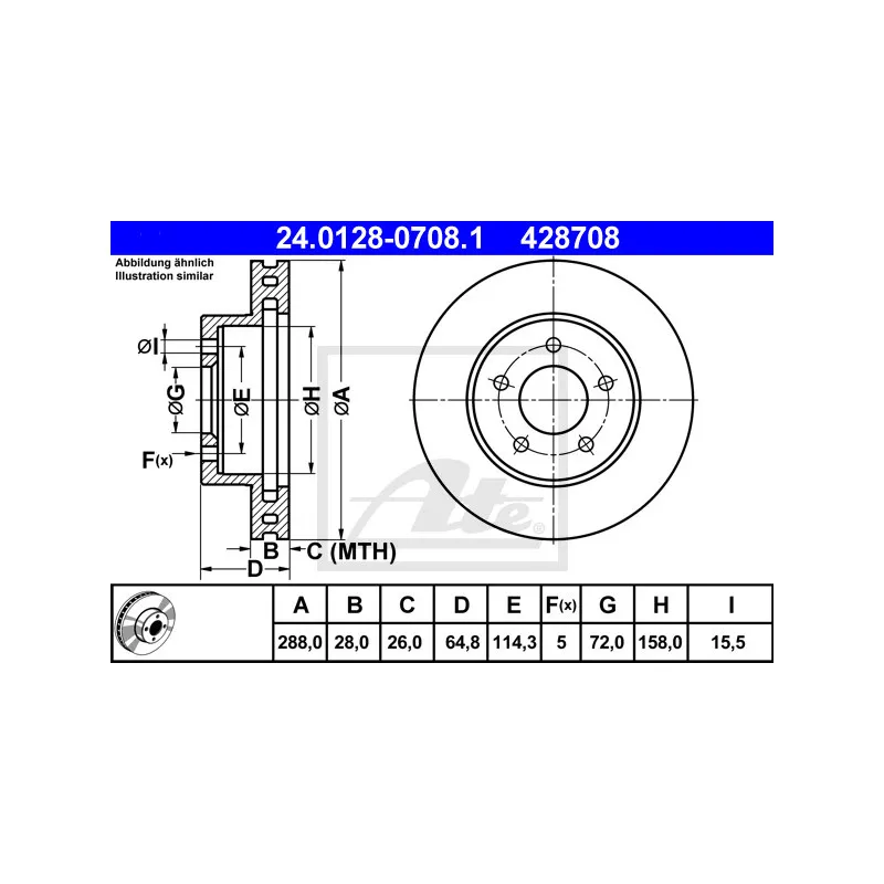Jeu de 2 disques de frein avant ATE 24.0128-0708.1