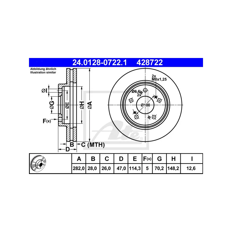 Jeu de 2 disques de frein avant ATE 24.0128-0722.1