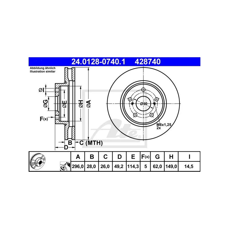 Jeu de 2 disques de frein avant ATE 24.0128-0740.1