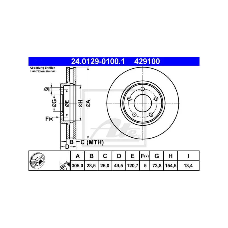 Jeu de 2 disques de frein avant ATE 24.0129-0100.1