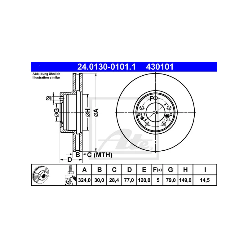Jeu de 2 disques de frein avant ATE 24.0130-0101.1