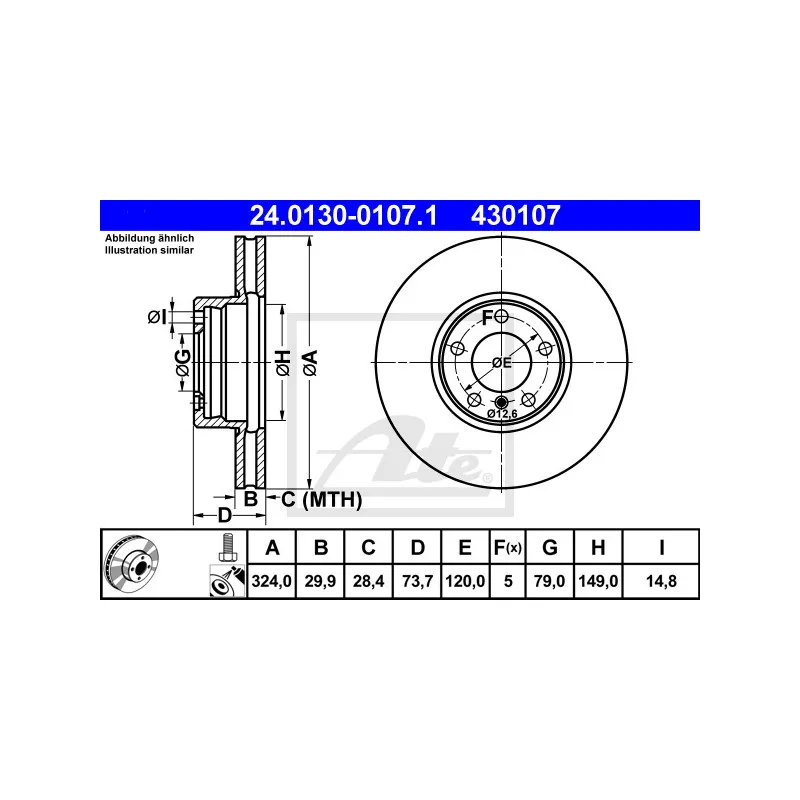 Jeu de 2 disques de frein avant ATE 24.0130-0107.1