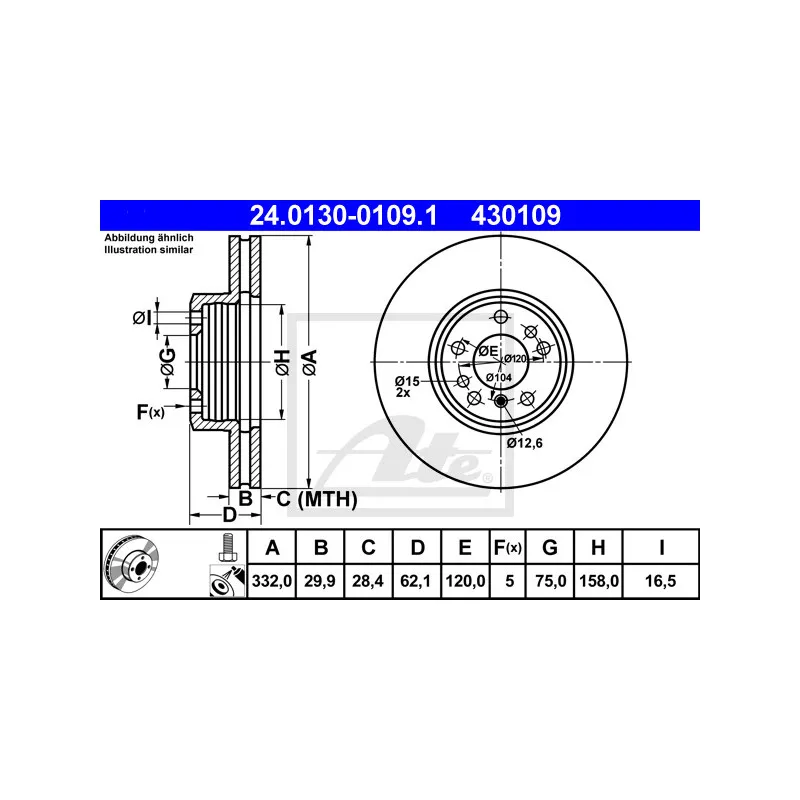 Jeu de 2 disques de frein avant ATE 24.0130-0109.1