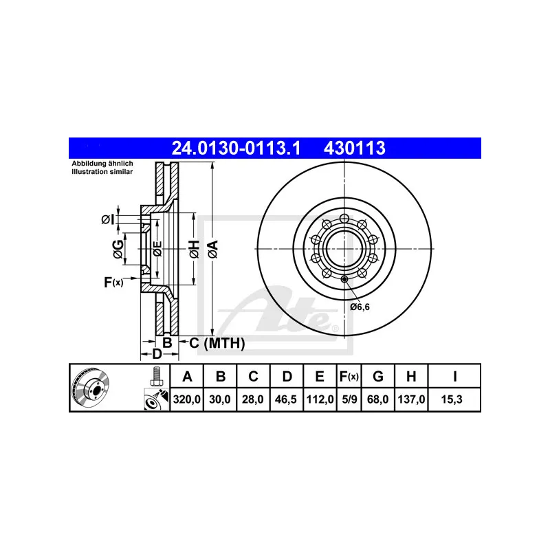 Jeu de 2 disques de frein avant ATE 24.0130-0113.1