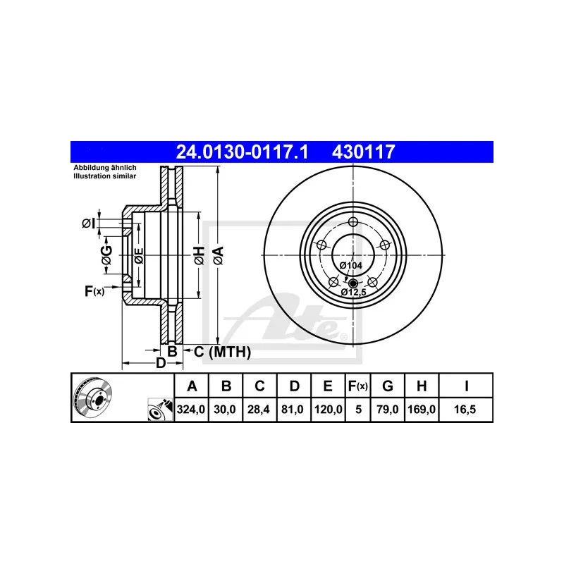 Jeu de 2 disques de frein avant ATE 24.0130-0117.1