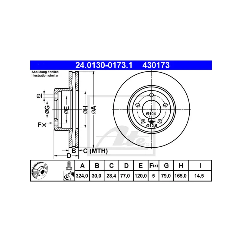 Jeu de 2 disques de frein avant ATE 24.0130-0173.1