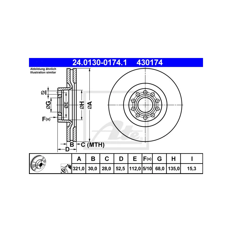 Jeu de 2 disques de frein avant ATE 24.0130-0174.1