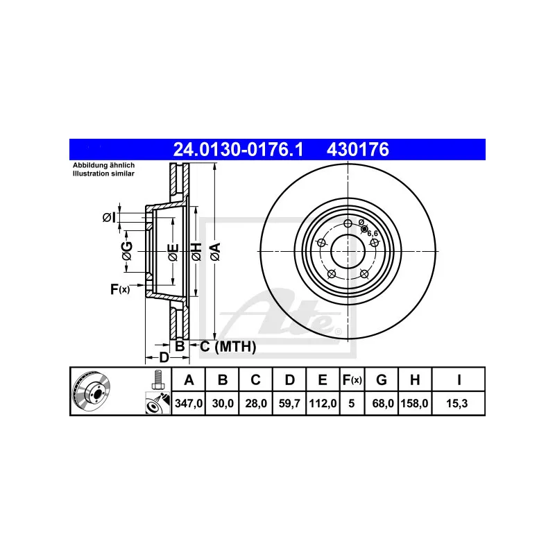 Jeu de 2 disques de frein avant ATE 24.0130-0176.1