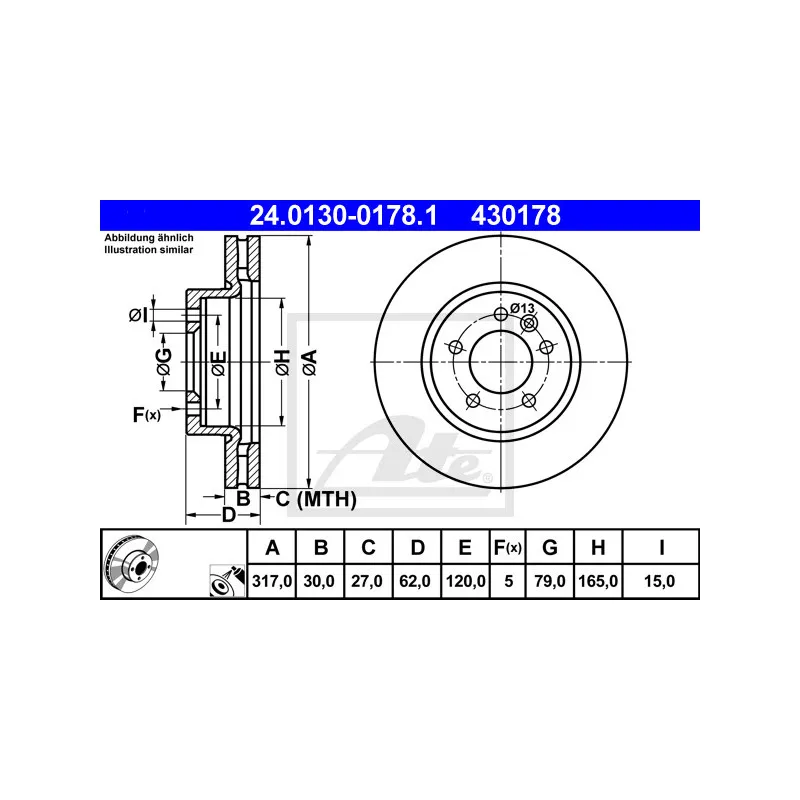 Jeu de 2 disques de frein avant ATE 24.0130-0178.1
