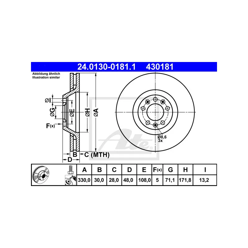 Jeu de 2 disques de frein avant ATE 24.0130-0181.1