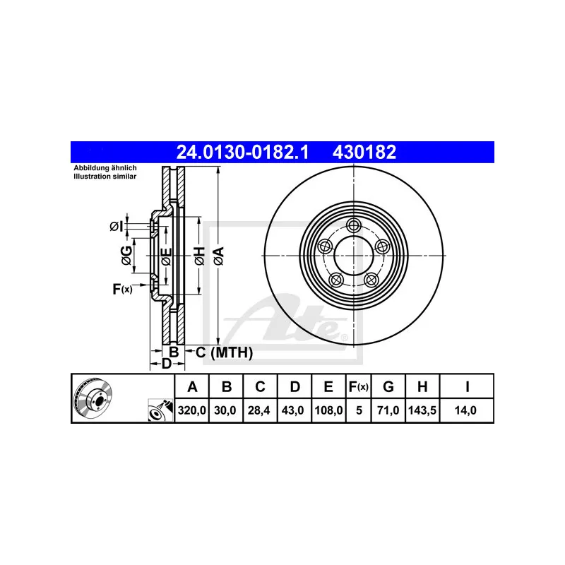 Jeu de 2 disques de frein avant ATE 24.0130-0182.1