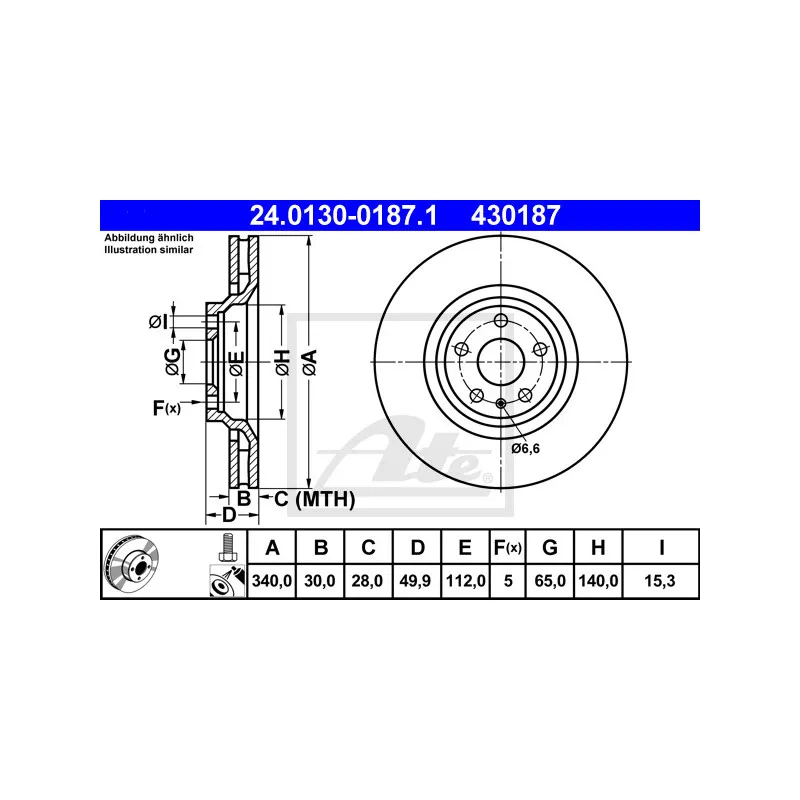 Jeu de 2 disques de frein avant ATE 24.0130-0187.1