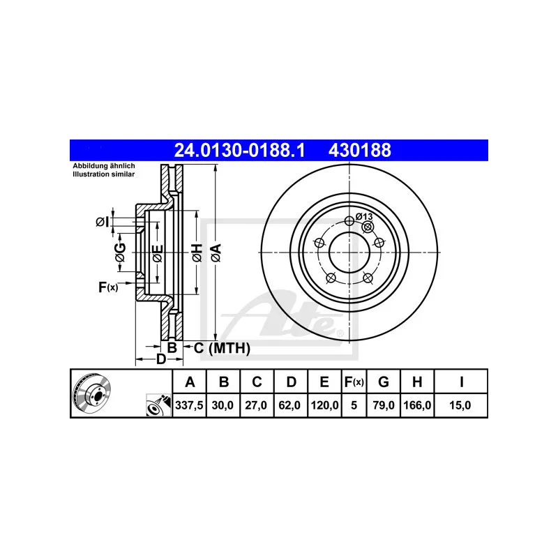 Jeu de 2 disques de frein avant ATE 24.0130-0188.1