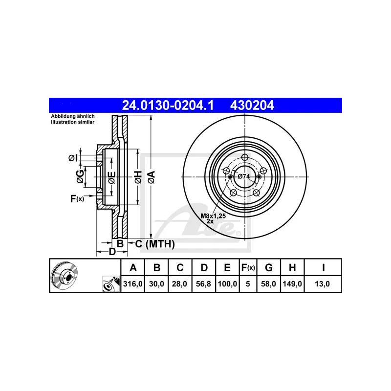 Jeu de 2 disques de frein avant ATE 24.0130-0204.1