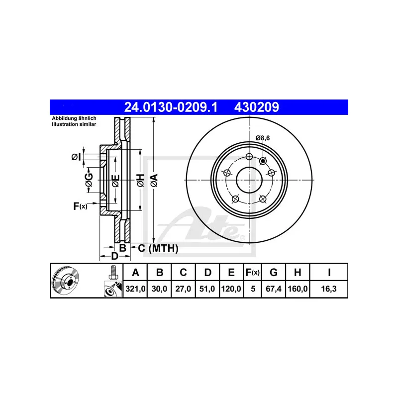Jeu de 2 disques de frein avant ATE 24.0130-0209.1