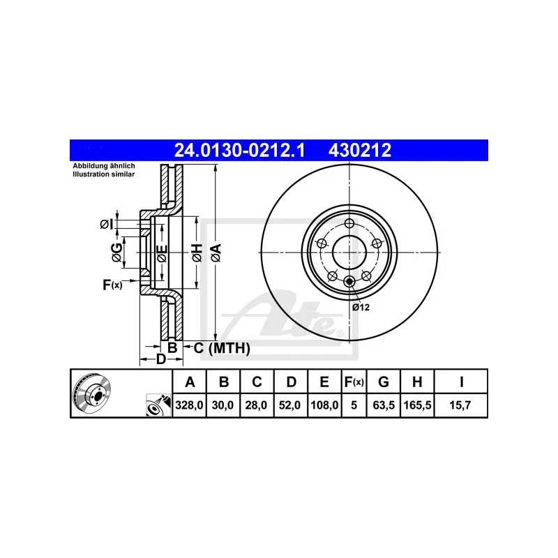 Jeu de 2 disques de frein avant ATE 24.0130-0212.1
