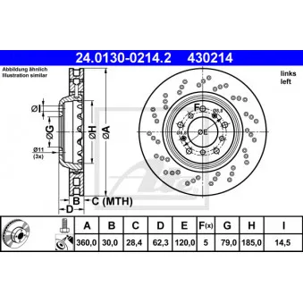 Disque de frein avant gauche ATE 24.0130-0214.2