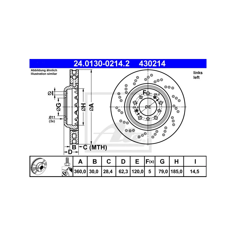 Disque de frein avant gauche ATE 24.0130-0214.2