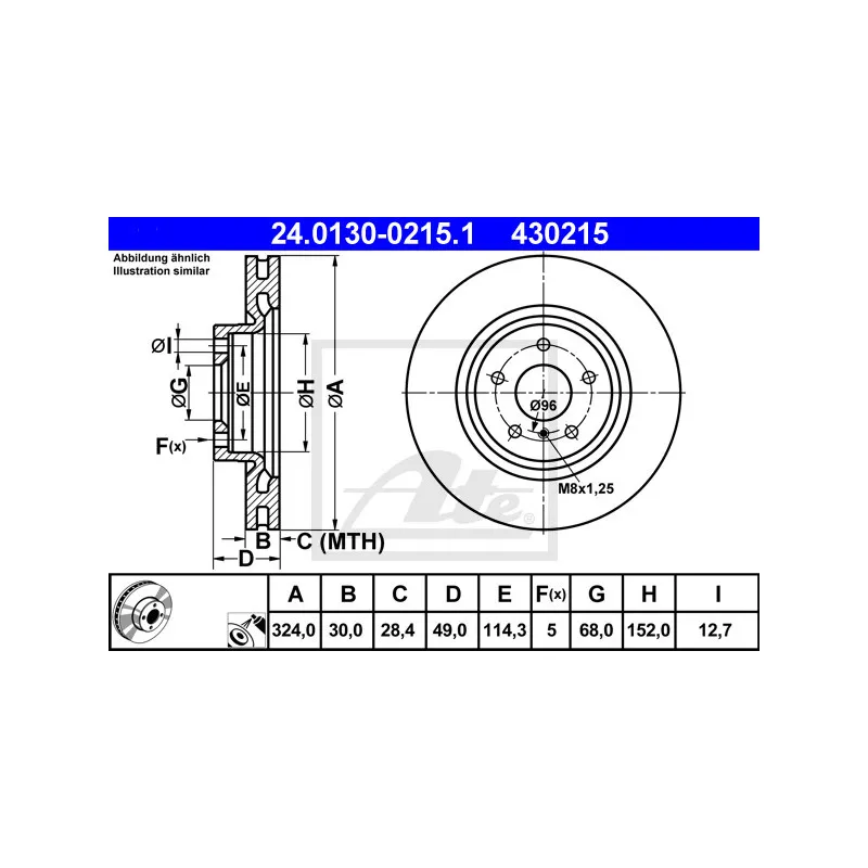 Jeu de 2 disques de frein avant ATE 24.0130-0215.1