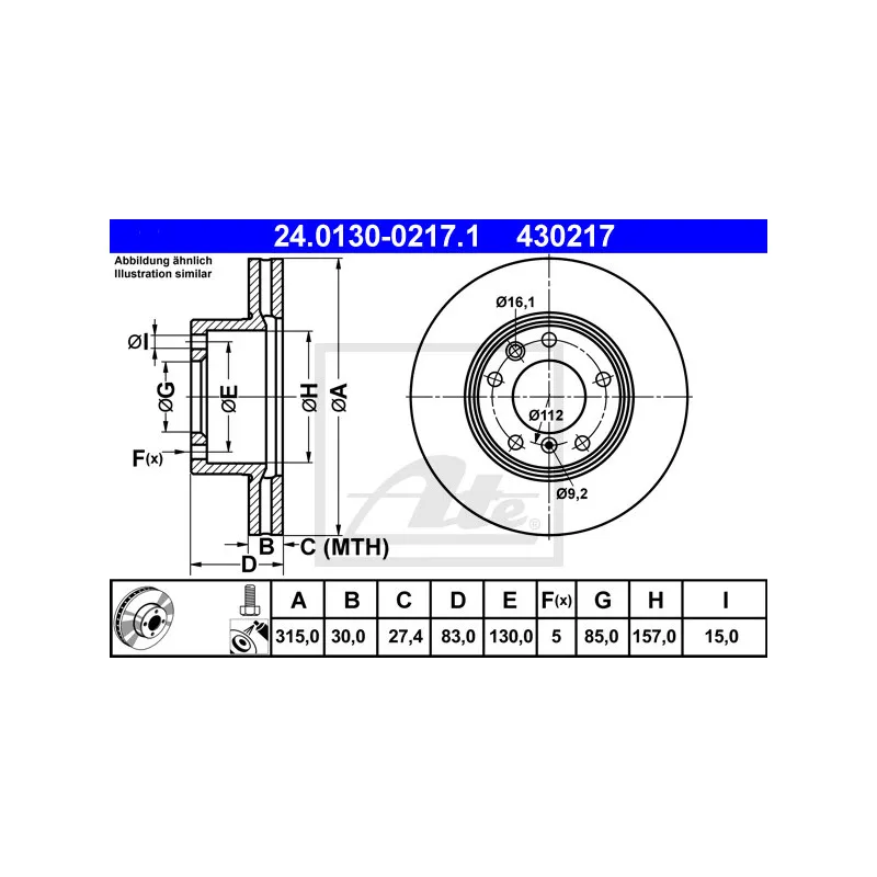 Jeu de 2 disques de frein avant ATE 24.0130-0217.1
