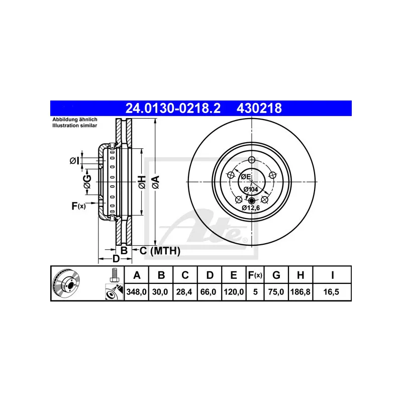 Jeu de 2 disques de frein avant ATE 24.0130-0218.2