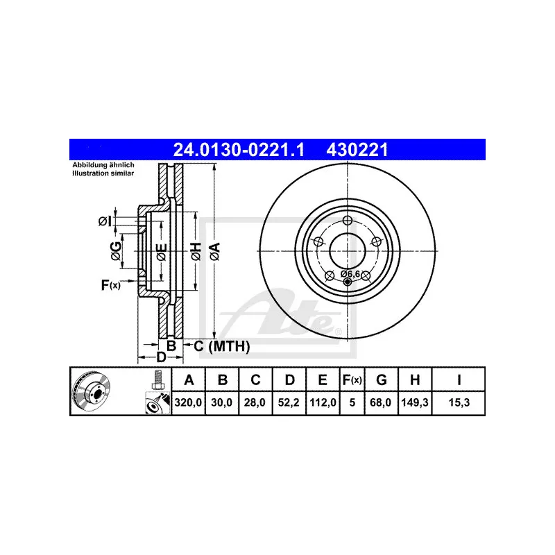 Jeu de 2 disques de frein avant ATE 24.0130-0221.1