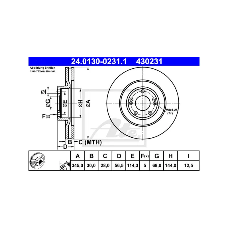Jeu de 2 disques de frein avant ATE 24.0130-0231.1