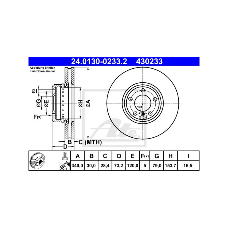 Jeu de 2 disques de frein avant ATE 24.0130-0233.2