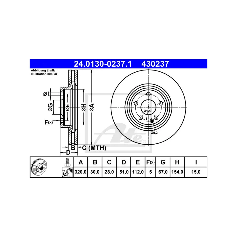 Jeu de 2 disques de frein avant ATE 24.0130-0237.1
