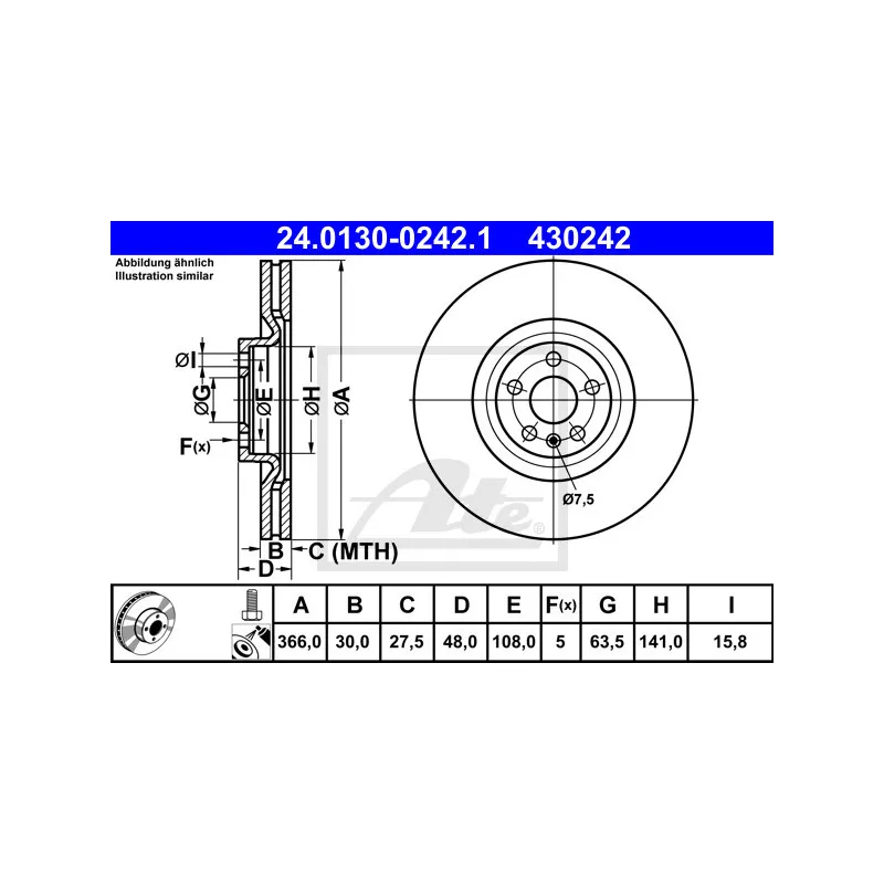 Jeu de 2 disques de frein avant ATE 24.0130-0242.1
