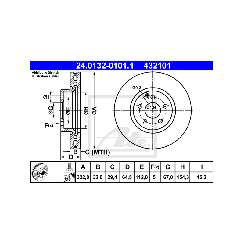 Jeu de 2 disques de frein avant ATE 24.0132-0101.1