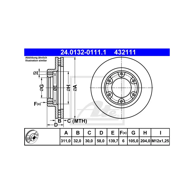 Jeu de 2 disques de frein avant ATE 24.0132-0111.1