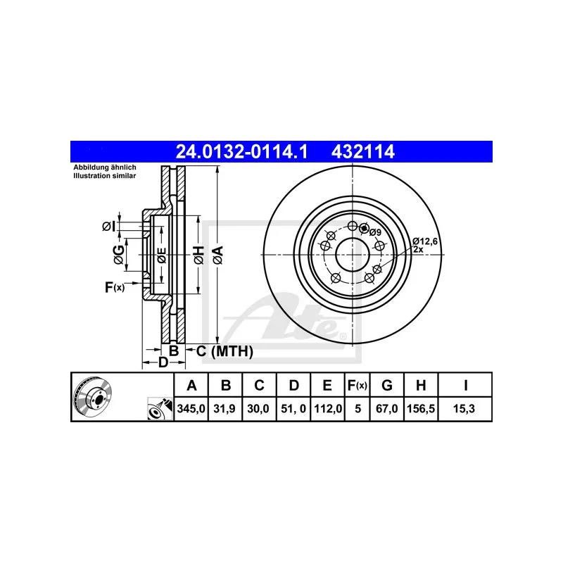Jeu de 2 disques de frein avant ATE 24.0132-0114.1