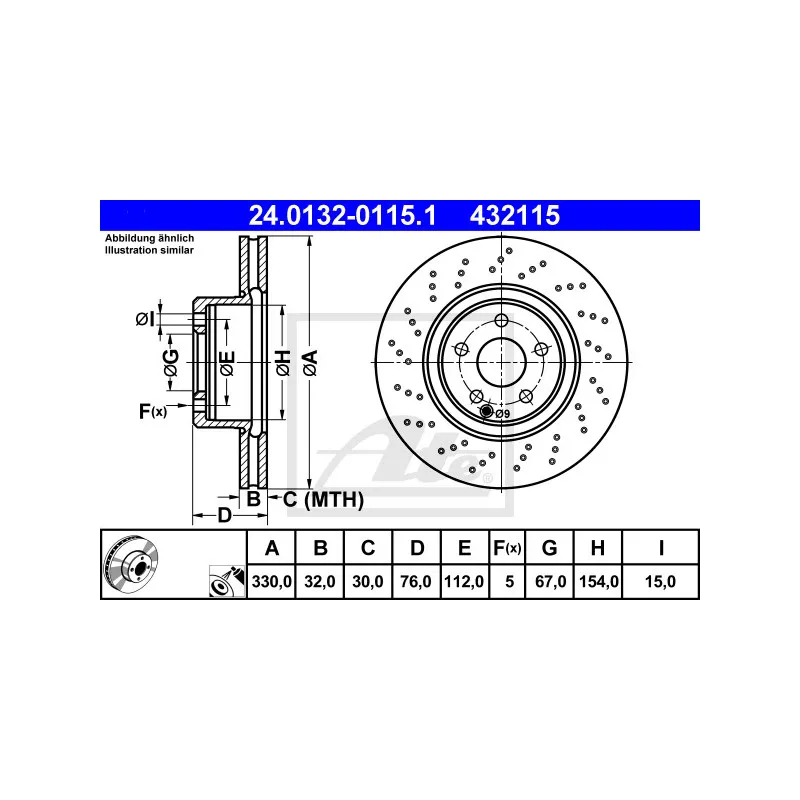Jeu de 2 disques de frein avant ATE 24.0132-0115.1