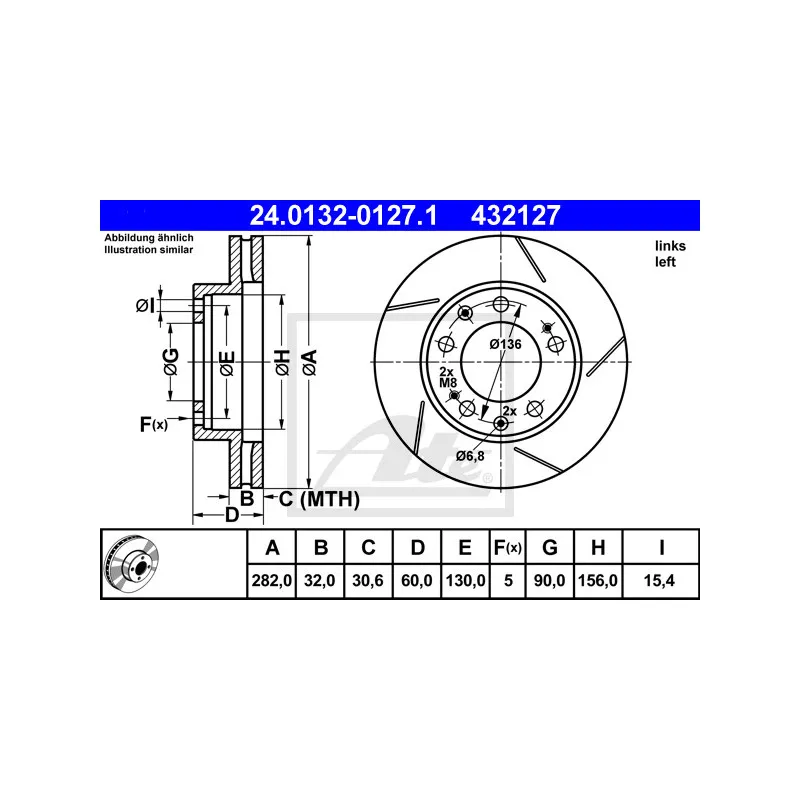 Disque de frein avant gauche ATE 24.0132-0127.1