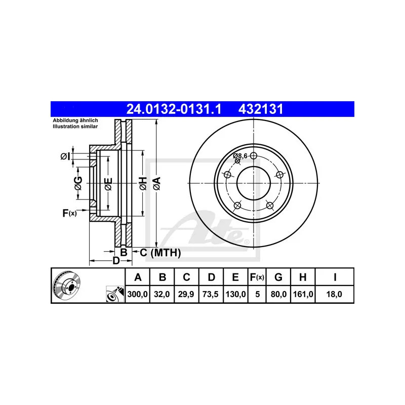 Jeu de 2 disques de frein avant ATE 24.0132-0131.1