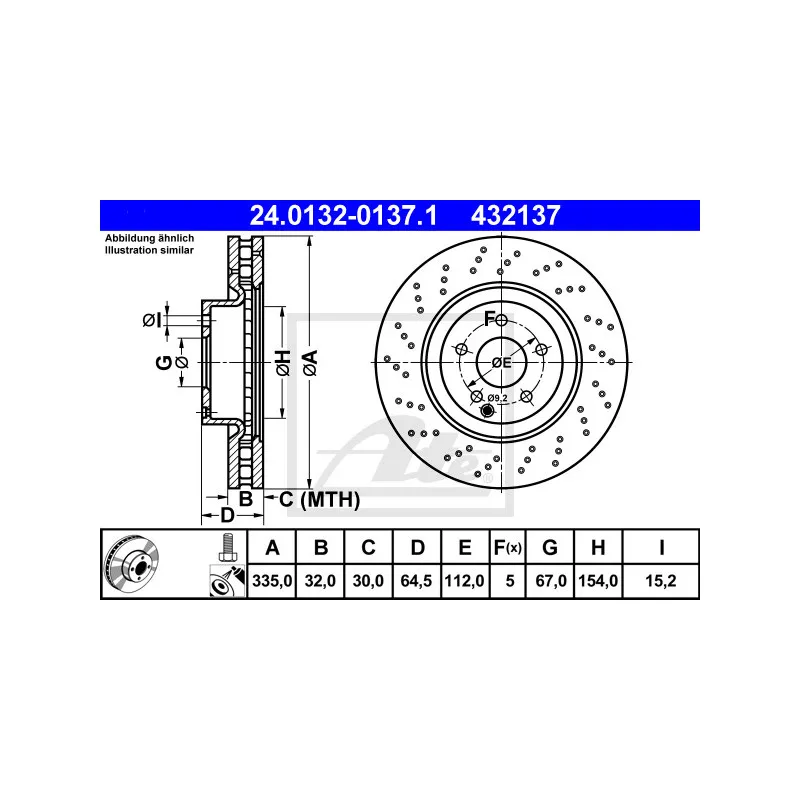 Jeu de 2 disques de frein avant ATE 24.0132-0137.1