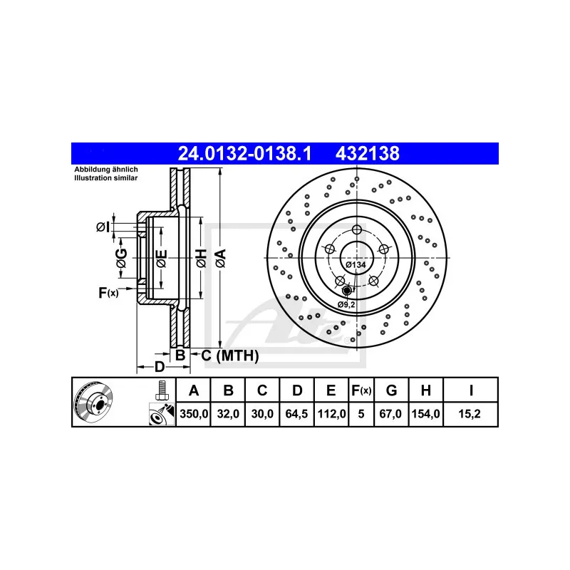 Jeu de 2 disques de frein avant ATE 24.0132-0138.1
