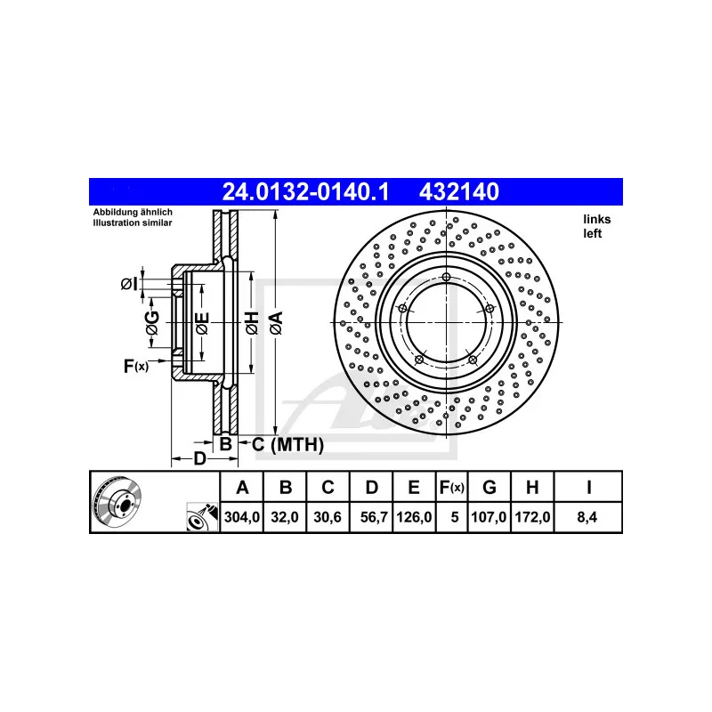 Disque de frein avant gauche ATE 24.0132-0140.1