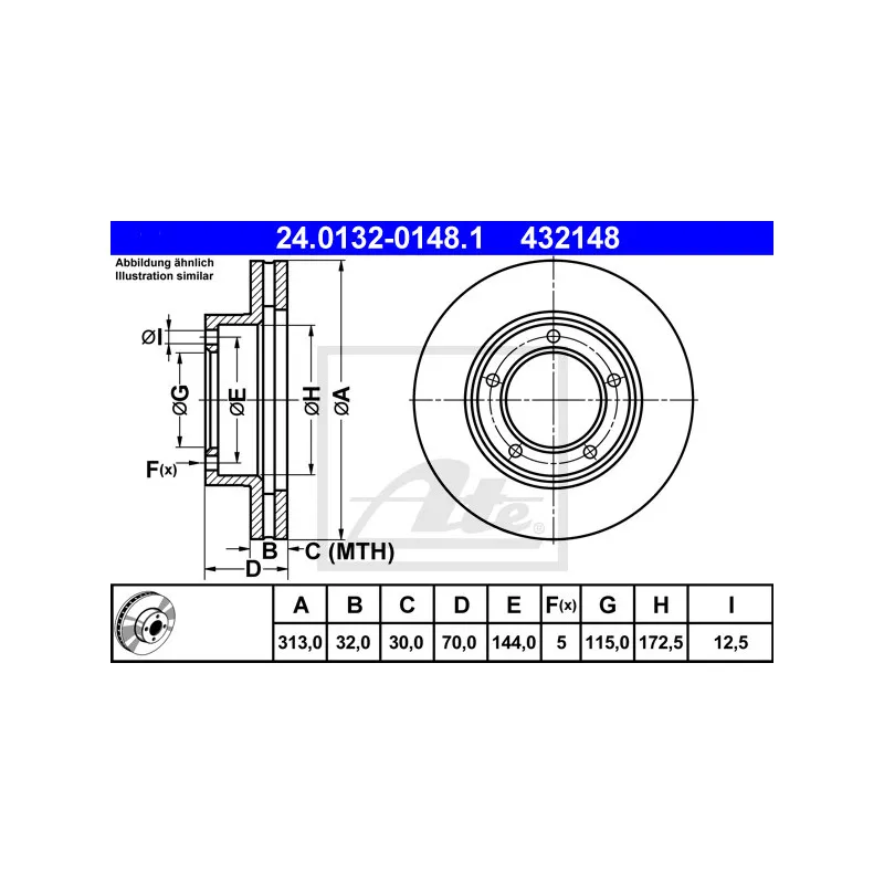 Jeu de 2 disques de frein avant ATE 24.0132-0148.1