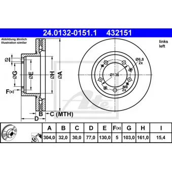 Disque de frein avant gauche ATE 24.0132-0151.1