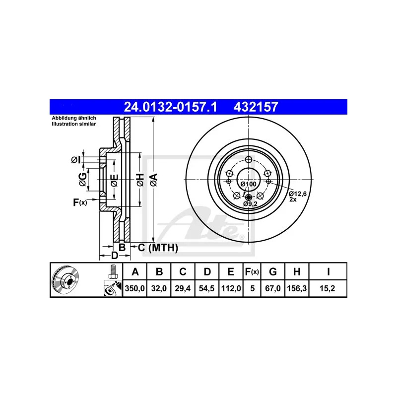 Jeu de 2 disques de frein avant ATE 24.0132-0157.1