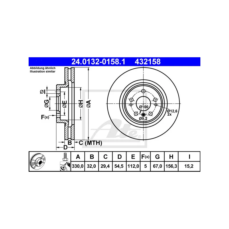 Jeu de 2 disques de frein avant ATE 24.0132-0158.1