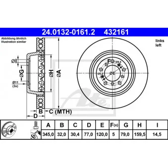 Disque de frein avant gauche ATE 24.0132-0161.2
