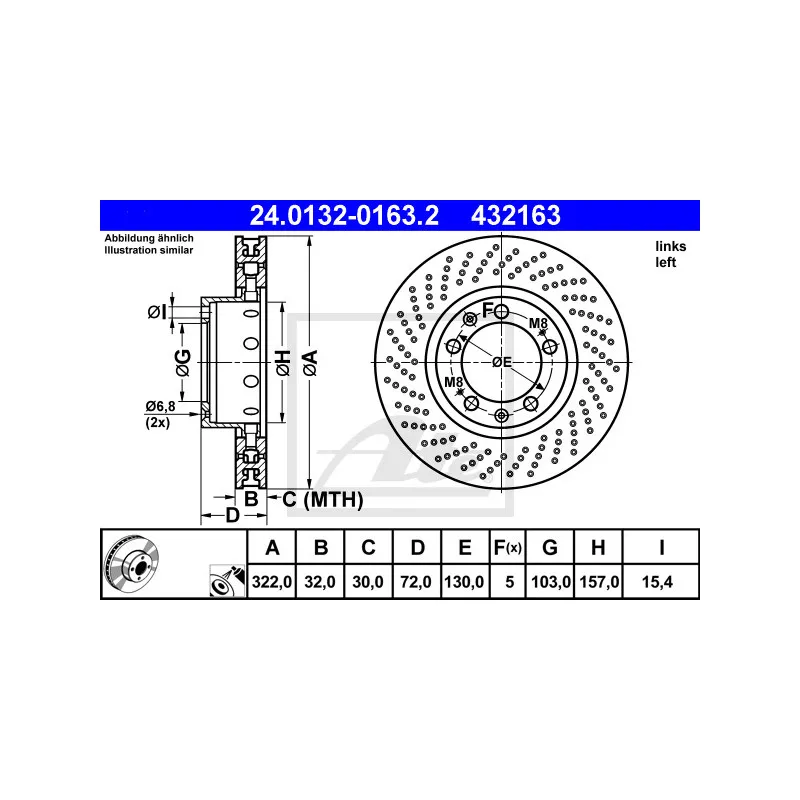Disque de frein avant gauche ATE 24.0132-0163.2