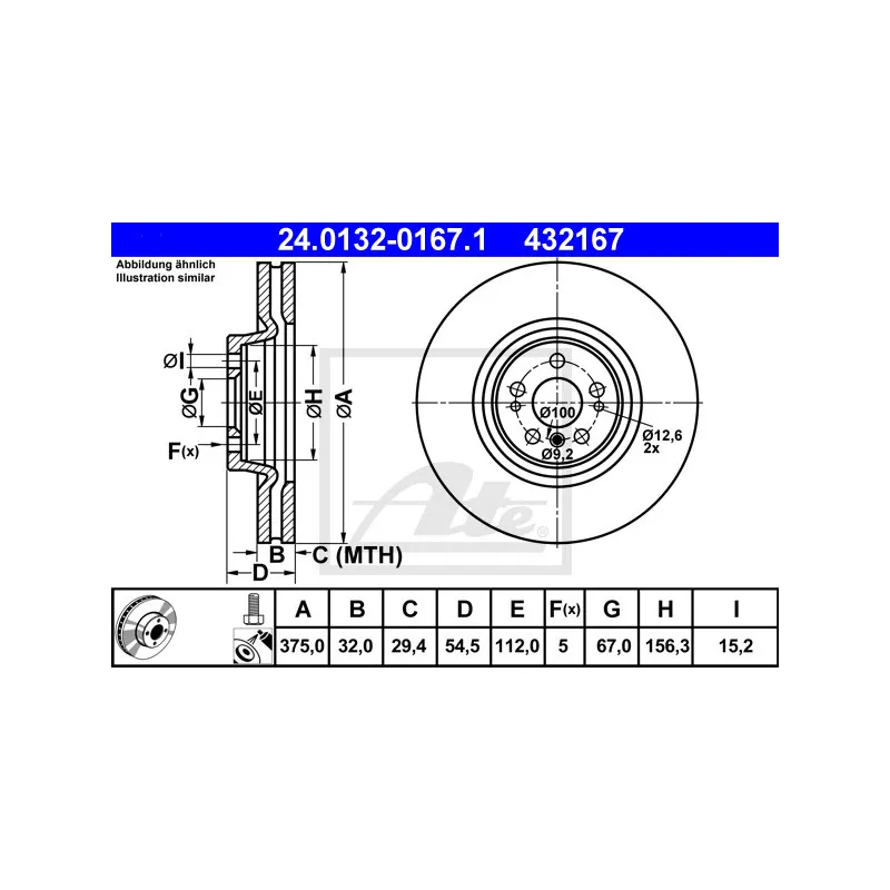 Jeu de 2 disques de frein avant ATE 24.0132-0167.1