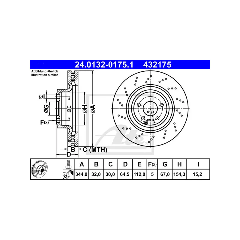 Jeu de 2 disques de frein avant ATE 24.0132-0175.1