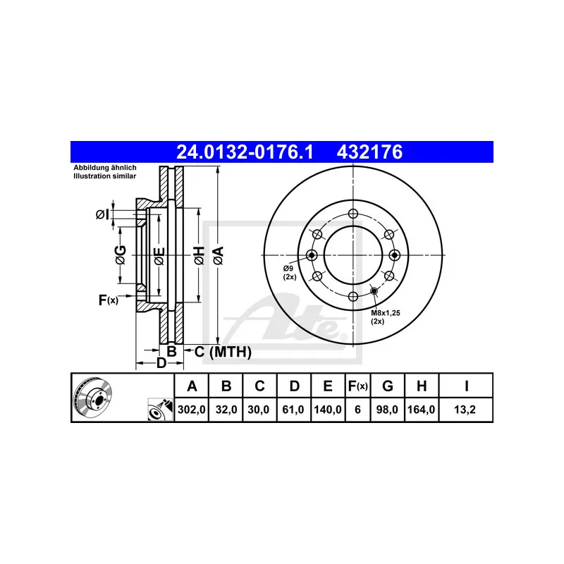 Jeu de 2 disques de frein avant ATE 24.0132-0176.1